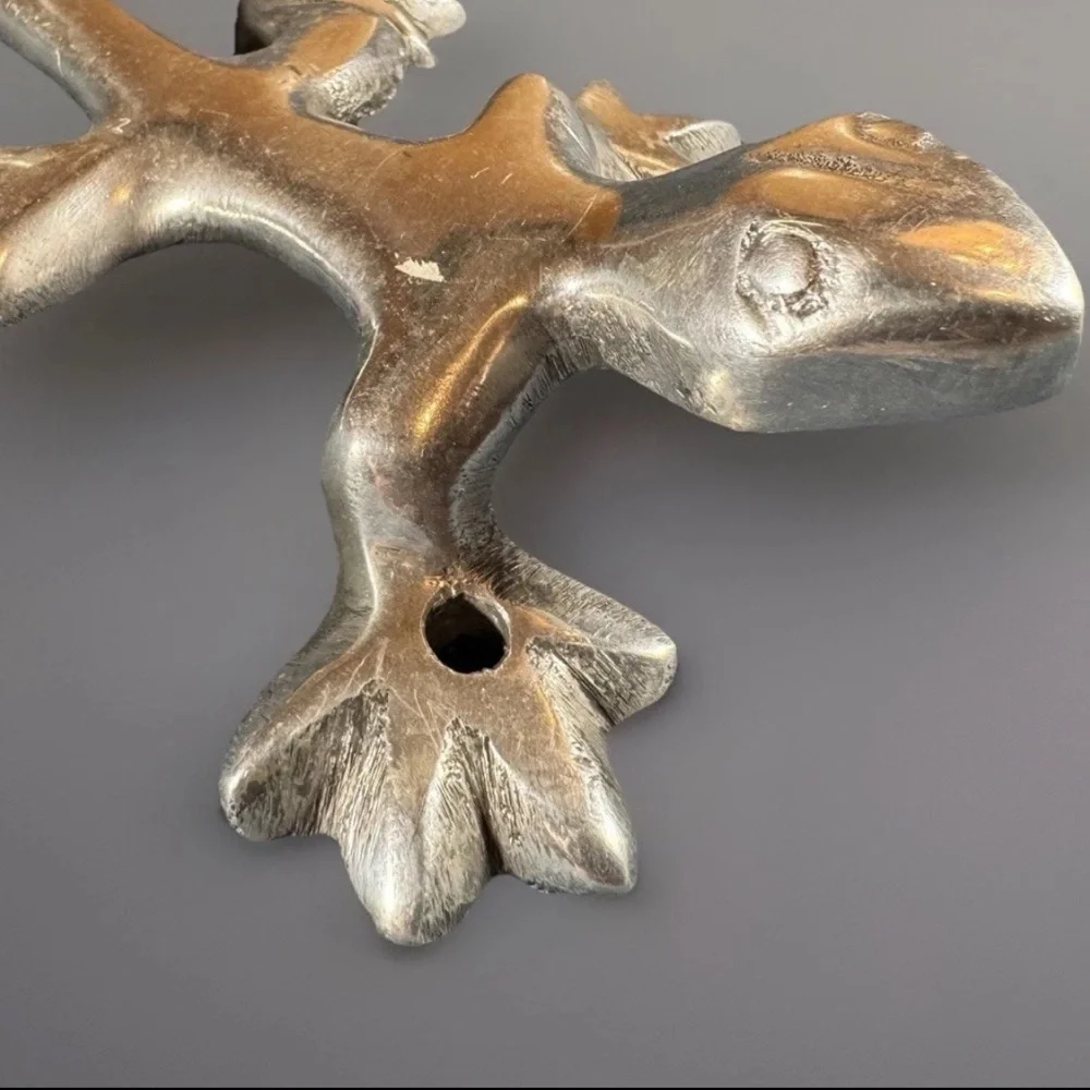 Set of 3 Aluminum GECKO LIZARD Wall Hooks Tail Hangs Plants Keys Coats Hats 7